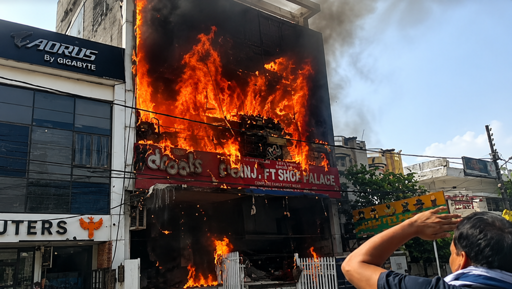 लखनऊ के अलीगंज स्थित कोचिंग सेंटर में लगी भीषण आग, इमारत से उठती लपटें और धुएं का गुबार