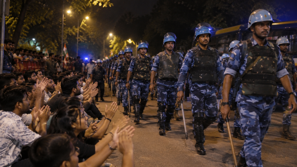 CJP प्रदर्शनकारी RAF जवानों के गुजरने पर तालियां बजाते हुए