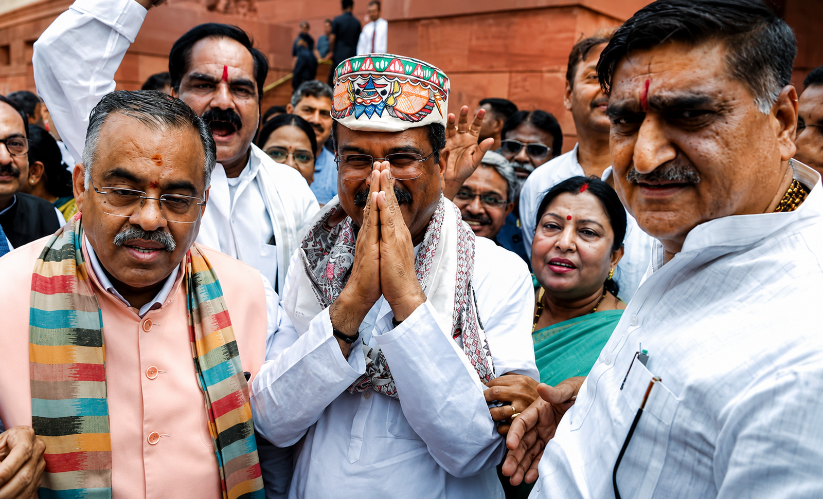 धर्मेंद्र प्रधान का इस्तीफा के बाद NDA सांसदों ने संसद में किया स्वागत